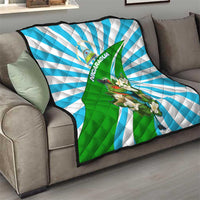 Nicaragua National Bird Quilt with White Flor de Sacuanjoche and Blue Stripe Design - Wonder Print Shop