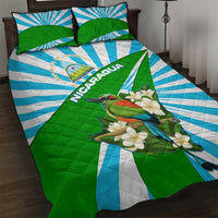 Nicaragua National Bird Quilt Bed Set with White Flor de Sacuanjoche and Blue Stripe Design - Wonder Print Shop