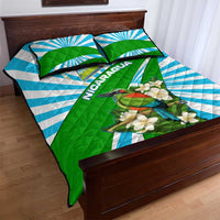 Nicaragua National Bird Quilt Bed Set with White Flor de Sacuanjoche and Blue Stripe Design - Wonder Print Shop