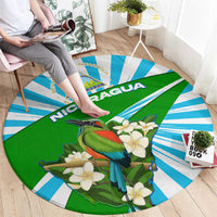 Nicaragua National Bird Round Carpet with White Flor de Sacuanjoche and Blue Stripe Design - Wonder Print Shop