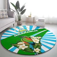 Nicaragua National Bird Round Carpet with White Flor de Sacuanjoche and Blue Stripe Design - Wonder Print Shop