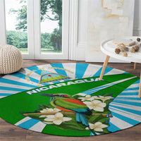 Nicaragua National Bird Round Carpet with White Flor de Sacuanjoche and Blue Stripe Design - Wonder Print Shop