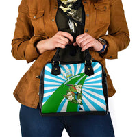 Nicaragua National Bird Shoulder Handbag with White Flor de Sacuanjoche and Blue Stripe Design - Wonder Print Shop