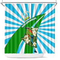 Nicaragua National Bird Shower Curtain with White Flor de Sacuanjoche and Blue Stripe Design - Wonder Print Shop