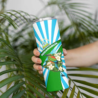 Nicaragua National Bird Skinny Tumbler with White Flor de Sacuanjoche and Blue Stripe Design - Wonder Print Shop