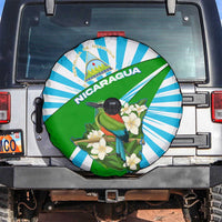 Nicaragua National Bird Spare Tire Cover with White Flor de Sacuanjoche and Blue Stripe Design - Wonder Print Shop
