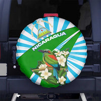 Nicaragua National Bird Spare Tire Cover with White Flor de Sacuanjoche and Blue Stripe Design - Wonder Print Shop
