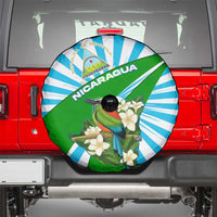 Nicaragua National Bird Spare Tire Cover with White Flor de Sacuanjoche and Blue Stripe Design - Wonder Print Shop