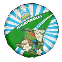 Nicaragua National Bird Spare Tire Cover with White Flor de Sacuanjoche and Blue Stripe Design - Wonder Print Shop