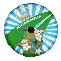 Nicaragua National Bird Spare Tire Cover with White Flor de Sacuanjoche and Blue Stripe Design - Wonder Print Shop