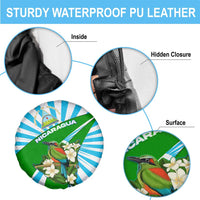 Nicaragua National Bird Spare Tire Cover with White Flor de Sacuanjoche and Blue Stripe Design - Wonder Print Shop