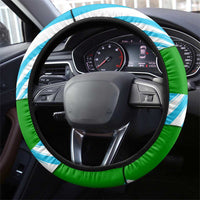 Nicaragua National Bird Steering Wheel Cover with White Flor de Sacuanjoche and Blue Stripe Design - Wonder Print Shop