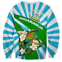 Nicaragua National Bird Sweatshirt with White Flor de Sacuanjoche and Blue Stripe Design - Wonder Print Shop