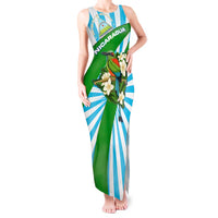 Nicaragua National Bird Tank Maxi Dress with White Flor de Sacuanjoche and Blue Stripe Design - Wonder Print Shop