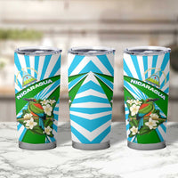 Nicaragua National Bird Tumbler Cup with White Flor de Sacuanjoche and Blue Stripe Design - Wonder Print Shop