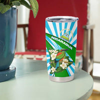 Nicaragua National Bird Tumbler Cup with White Flor de Sacuanjoche and Blue Stripe Design - Wonder Print Shop