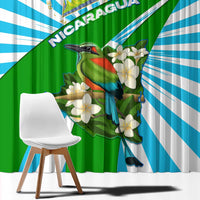 Nicaragua National Bird Window Curtain with White Flor de Sacuanjoche and Blue Stripe Design - Wonder Print Shop