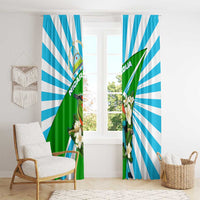 Nicaragua National Bird Window Curtain with White Flor de Sacuanjoche and Blue Stripe Design - Wonder Print Shop