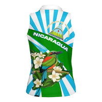 Nicaragua National Bird Women Sleeveless Polo Shirt with White Flor de Sacuanjoche and Blue Stripe Design - Wonder Print Shop