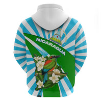 Nicaragua National Bird Zip Hoodie with White Flor de Sacuanjoche and Blue Stripe Design - Wonder Print Shop