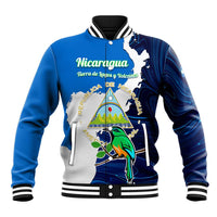 Nicaragua Guardabarranco Bird Baseball Jacket with Volcano Map and National Emblem Design - Wonder Print Shop