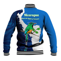 Nicaragua Guardabarranco Bird Baseball Jacket with Volcano Map and National Emblem Design - Wonder Print Shop