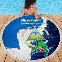 Nicaragua Guardabarranco Bird Beach Blanket with Volcano Map and National Emblem Design - Wonder Print Shop