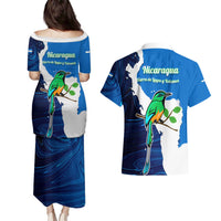Nicaragua Guardabarranco Bird Couples Matching Puletasi and Hawaiian Shirt with Volcano Map and National Emblem Design - Wonder Print Shop