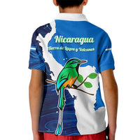 Nicaragua Guardabarranco Bird Kid Polo Shirt with Volcano Map and National Emblem Design - Wonder Print Shop