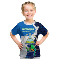 Nicaragua Guardabarranco Bird Kid T Shirt with Volcano Map and National Emblem Design - Wonder Print Shop