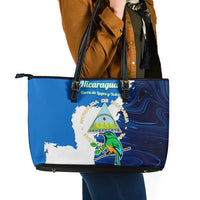 Nicaragua Guardabarranco Bird Leather Tote Bag with Volcano Map and National Emblem Design - Wonder Print Shop