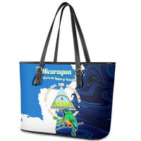 Nicaragua Guardabarranco Bird Leather Tote Bag with Volcano Map and National Emblem Design - Wonder Print Shop