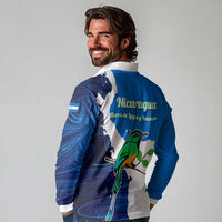 Nicaragua Guardabarranco Bird Long Sleeve Polo Shirt with Volcano Map and National Emblem Design - Wonder Print Shop