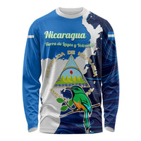Nicaragua Guardabarranco Bird Long Sleeve Shirt with Volcano Map and National Emblem Design - Wonder Print Shop