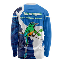 Nicaragua Guardabarranco Bird Long Sleeve Shirt with Volcano Map and National Emblem Design - Wonder Print Shop