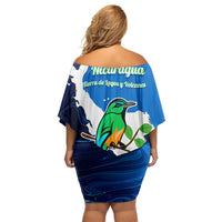 Nicaragua Guardabarranco Bird Off Shoulder Short Dress with Volcano Map and National Emblem Design - Wonder Print Shop
