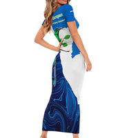 Nicaragua Guardabarranco Bird Short Sleeve Bodycon Dress with Volcano Map and National Emblem Design - Wonder Print Shop