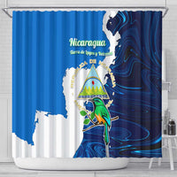 Nicaragua Guardabarranco Bird Shower Curtain with Volcano Map and National Emblem Design - Wonder Print Shop