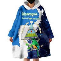 Nicaragua Guardabarranco Bird Wearable Blanket Hoodie with Volcano Map and National Emblem Design - Wonder Print Shop