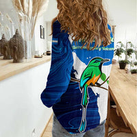 Nicaragua Guardabarranco Bird Women Casual Shirt with Volcano Map and National Emblem Design - Wonder Print Shop