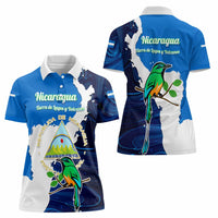 Nicaragua Guardabarranco Bird Women Polo Shirt with Volcano Map and National Emblem Design - Wonder Print Shop