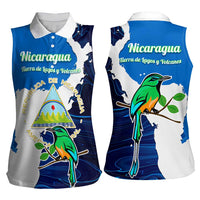 Nicaragua Guardabarranco Bird Women Sleeveless Polo Shirt with Volcano Map and National Emblem Design - Wonder Print Shop