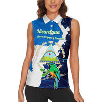 Nicaragua Guardabarranco Bird Women Sleeveless Polo Shirt with Volcano Map and National Emblem Design - Wonder Print Shop