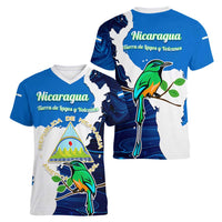 Nicaragua Guardabarranco Bird Women V-Neck T-Shirt with Volcano Map and National Emblem Design - Wonder Print Shop