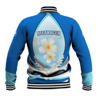 Nicaragua National Emblem Baseball Jacket with White Flor de Sacuanjoche and Blue Gradient Design - Wonder Print Shop