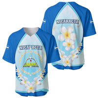 Nicaragua National Emblem Baseball Jersey with White Flor de Sacuanjoche and Blue Gradient Design - Wonder Print Shop
