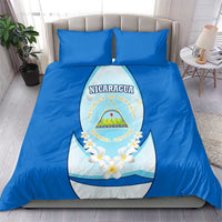 Nicaragua National Emblem Bedding Set with White Flor de Sacuanjoche and Blue Gradient Design - Wonder Print Shop