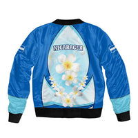 Nicaragua National Emblem Bomber Jacket with White Flor de Sacuanjoche and Blue Gradient Design - Wonder Print Shop