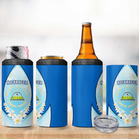 Nicaragua National Emblem 4 in 1 Can Cooler Tumbler with White Flor de Sacuanjoche and Blue Gradient Design - Wonder Print Shop