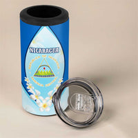 Nicaragua National Emblem 4 in 1 Can Cooler Tumbler with White Flor de Sacuanjoche and Blue Gradient Design - Wonder Print Shop